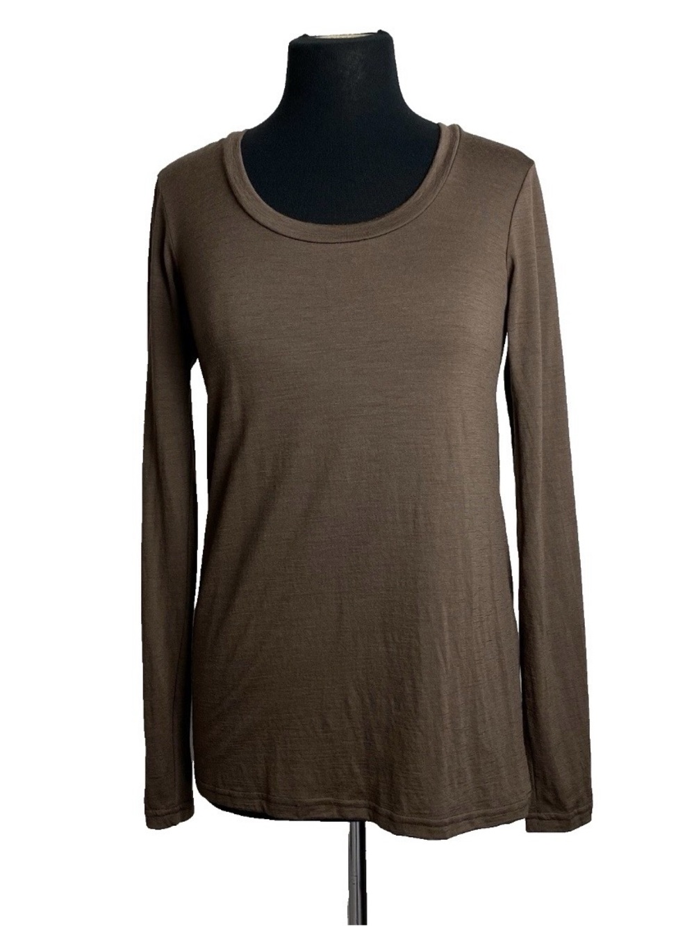 Truly Charis Long Sleeve Top Womens Medium Mocha Brown 100% Merino Wool Made USA